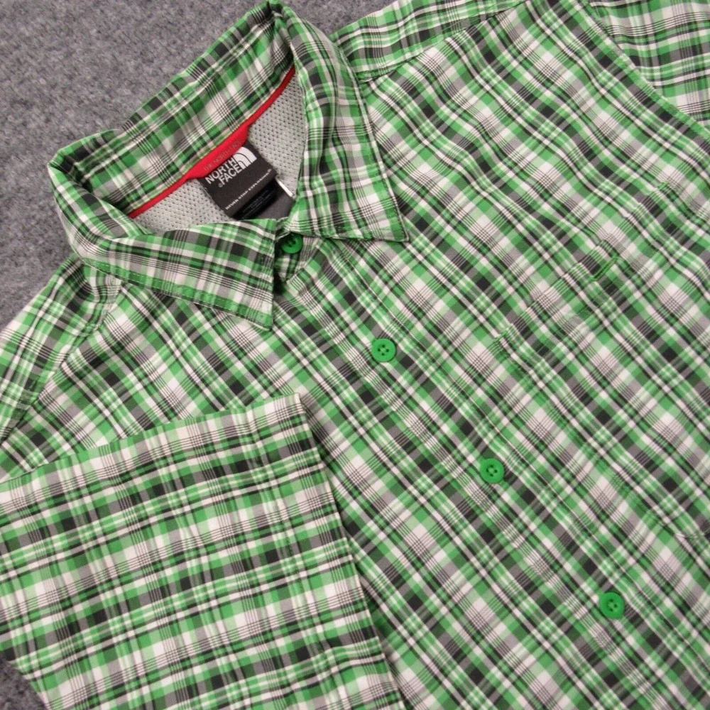 The North Face Shirt Men Medium Green Black Plaid Hiker Camp Outdoors